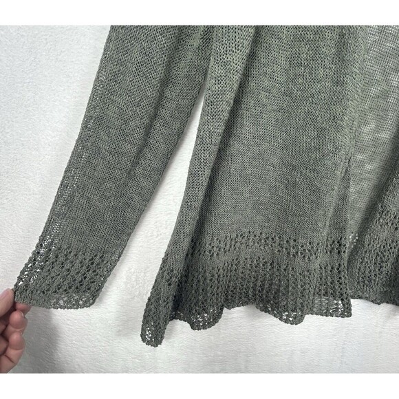 Tahari Linen Blend Cardigan Sz L Light Olive Green Open Front Coastal Neutral - Picture 2 of 8